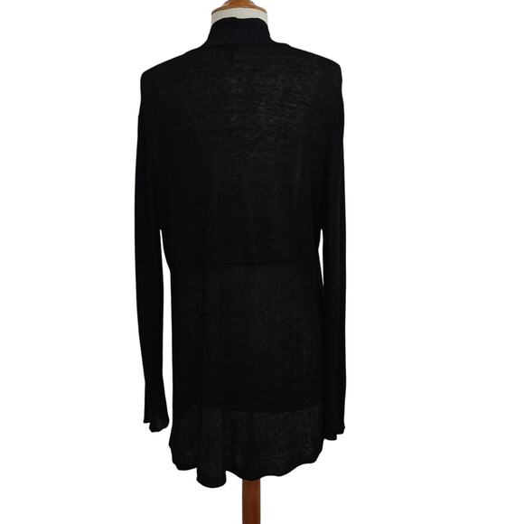 EILEEN FISHER Linen Blend Open Front Cardigan Sweater Large Black Lightweight - Picture 6 of 9